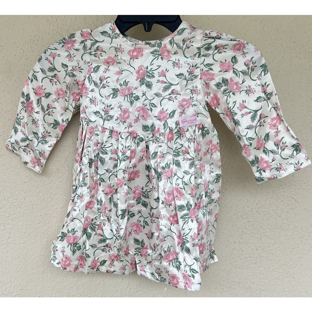 VTG Baby Guess Jeans Pink Rose Floral Dress 18M USA Cottage Prairie Tea Spring
